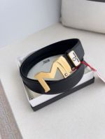 1:1  Montblanc Black Leather Belt with Gold Logo Buckle Automatic Buckle 3.5cm